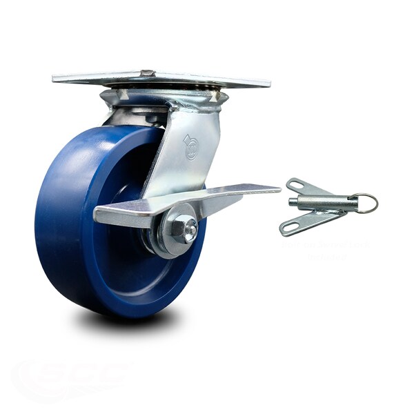 6 Inch Solid Poly Caster with Roller Bearing and Brake/Swivel Lock SCC